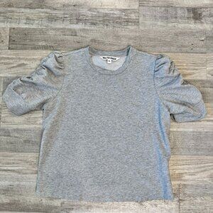 Walter Baker grey knit ruched puff ruffle sleeve top womens size medium E9
